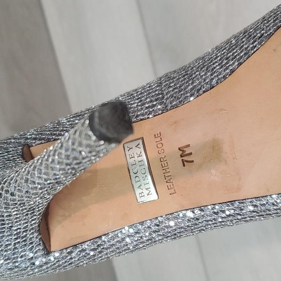 Badgley Mischka Womens Sparkly Glitter High Heels Open Toe shoes sz 7M - Picture 10 of 13